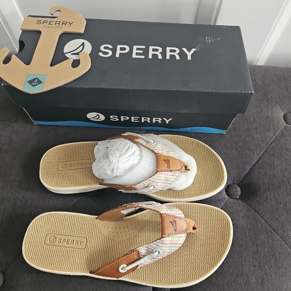 Sperry Seafish Resort Sahara Pastel Stripe Flip Flops